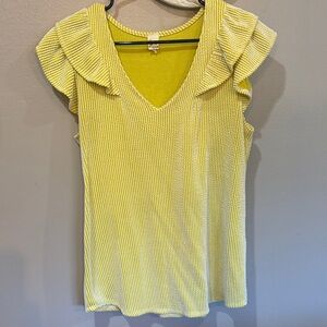 7th Ray Lemon Striped Ruffle Blouse